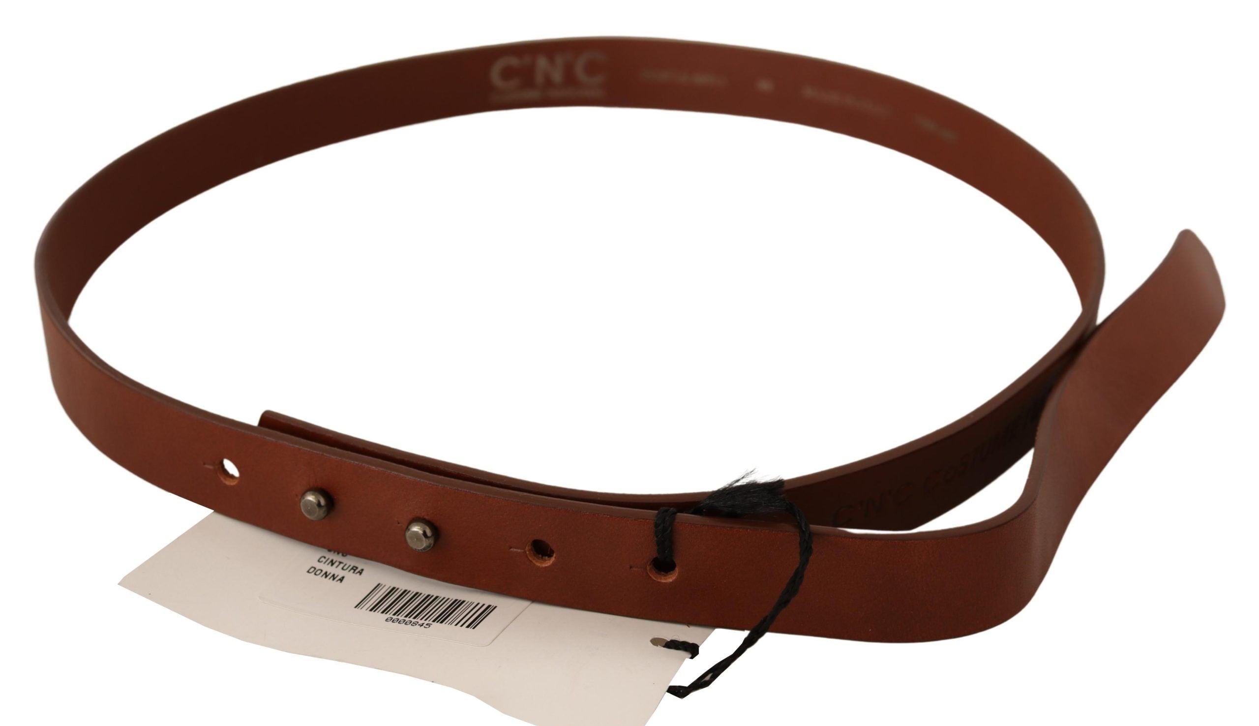 Brown Leather Silver Fastening Belt - 85-cm-34-inches