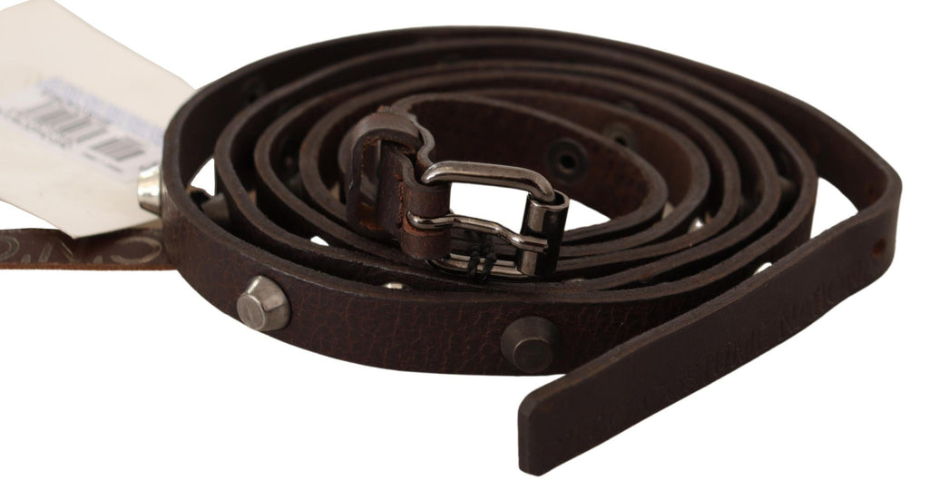 Brown Leather Silver Tone Buckle Belt - 85-cm-34-inches