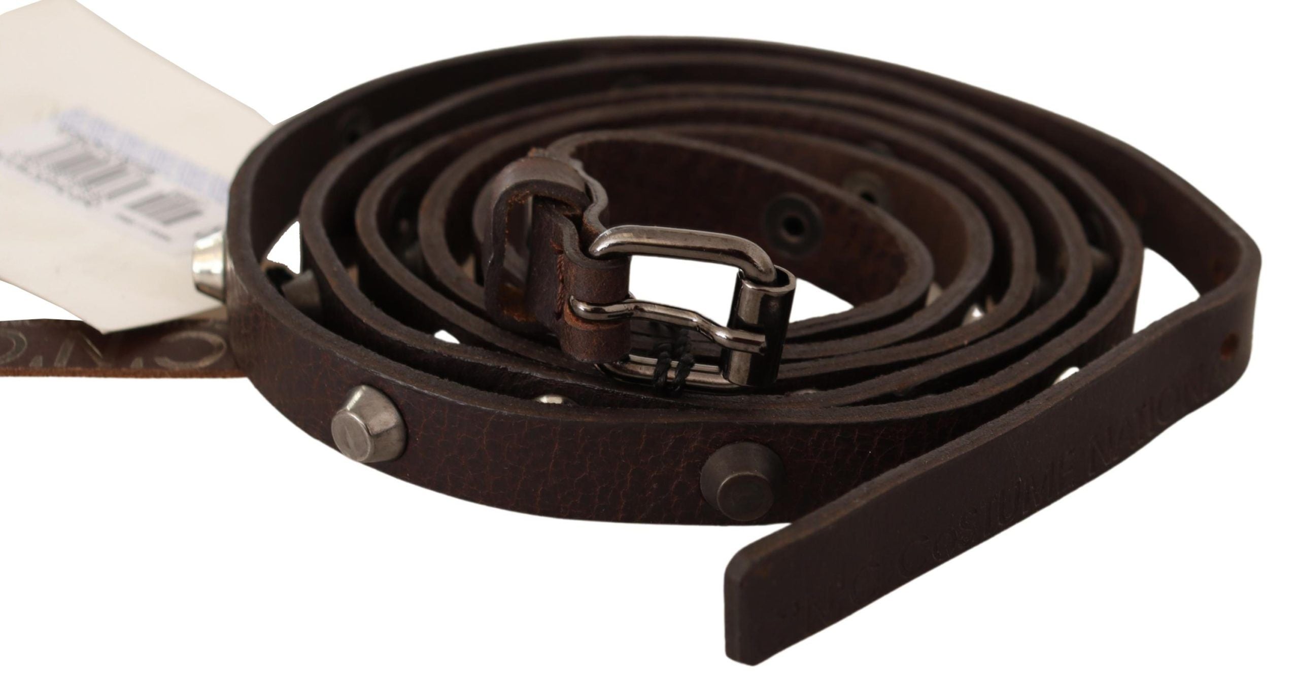 Brown Leather Silver Tone Buckle Belt - 85-cm-34-inches