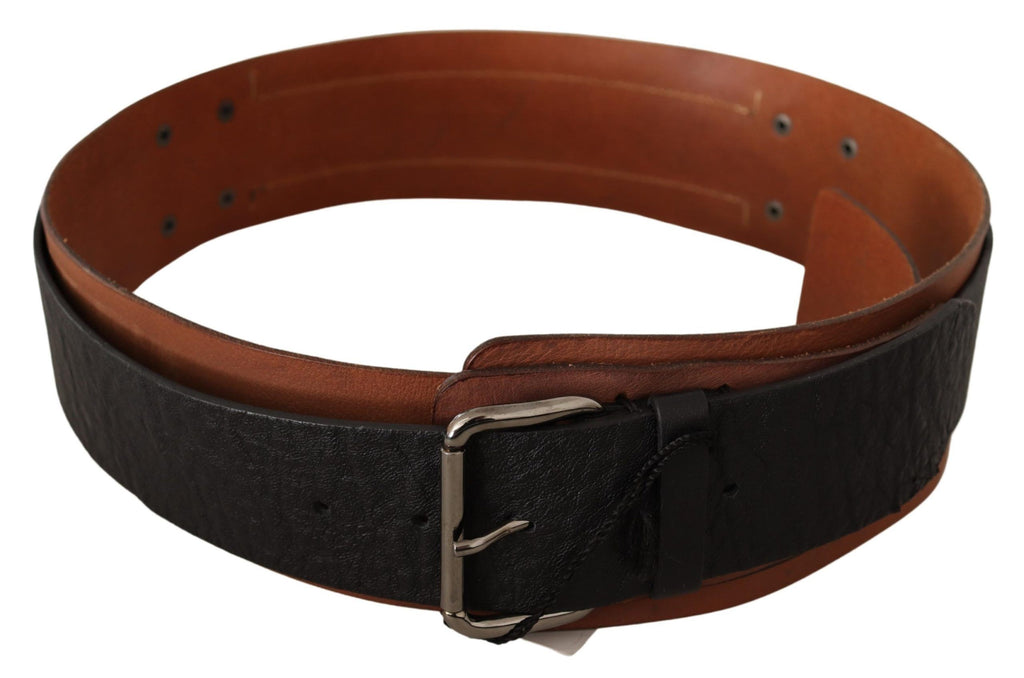Black Brown Leather Silver Buckle - 85-cm-34-inches