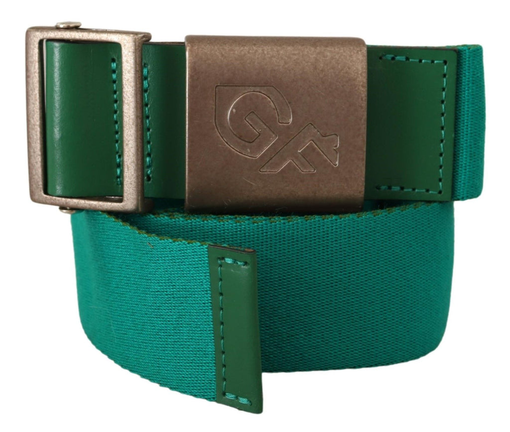 Green Cotton Silver Logo Metal Buckle Waist Belt - 100-cm-40-inches