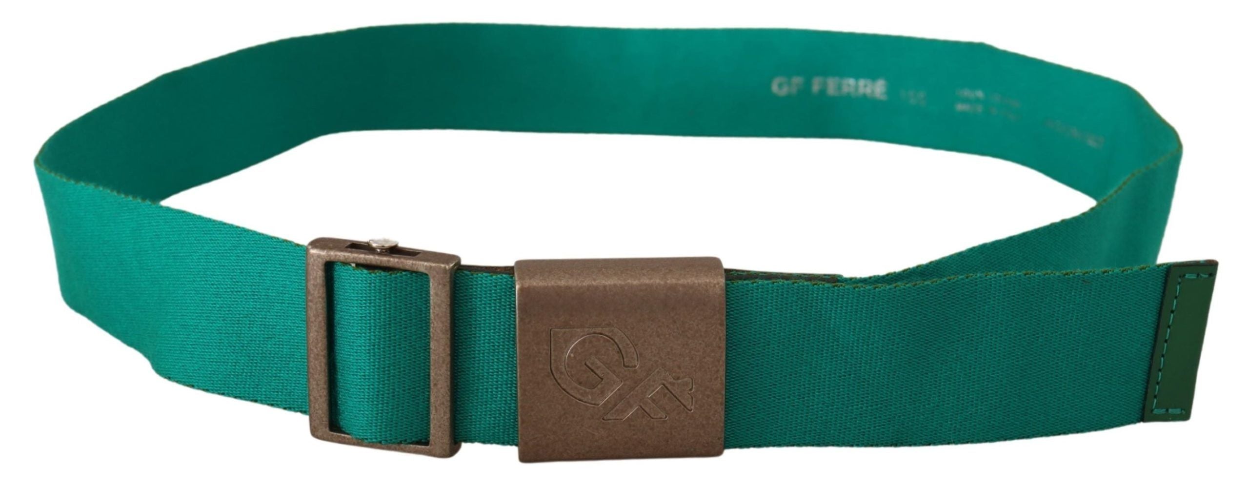 Green Cotton Silver Logo Metal Buckle Waist Belt - 100-cm-40-inches
