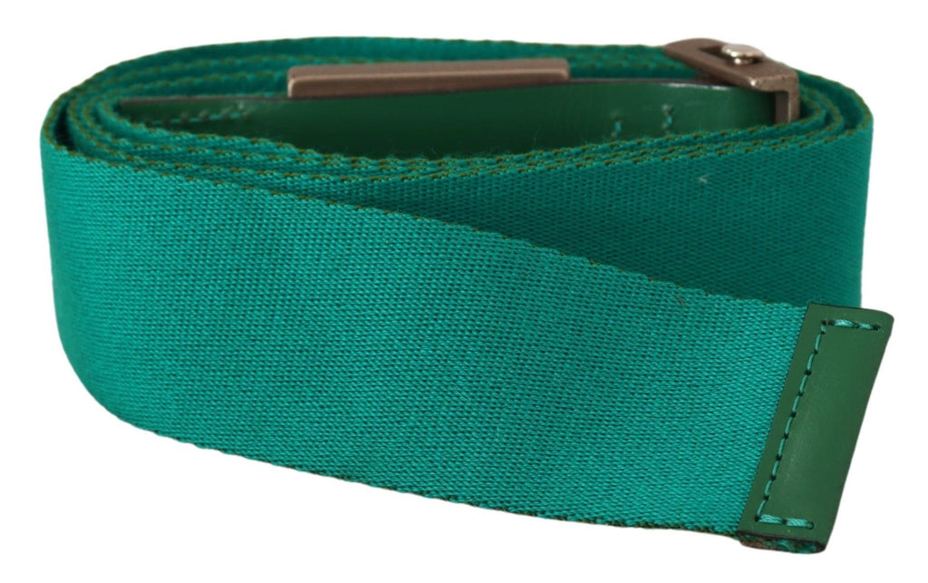 Green Cotton Silver Logo Metal Buckle Waist Belt - 100-cm-40-inches