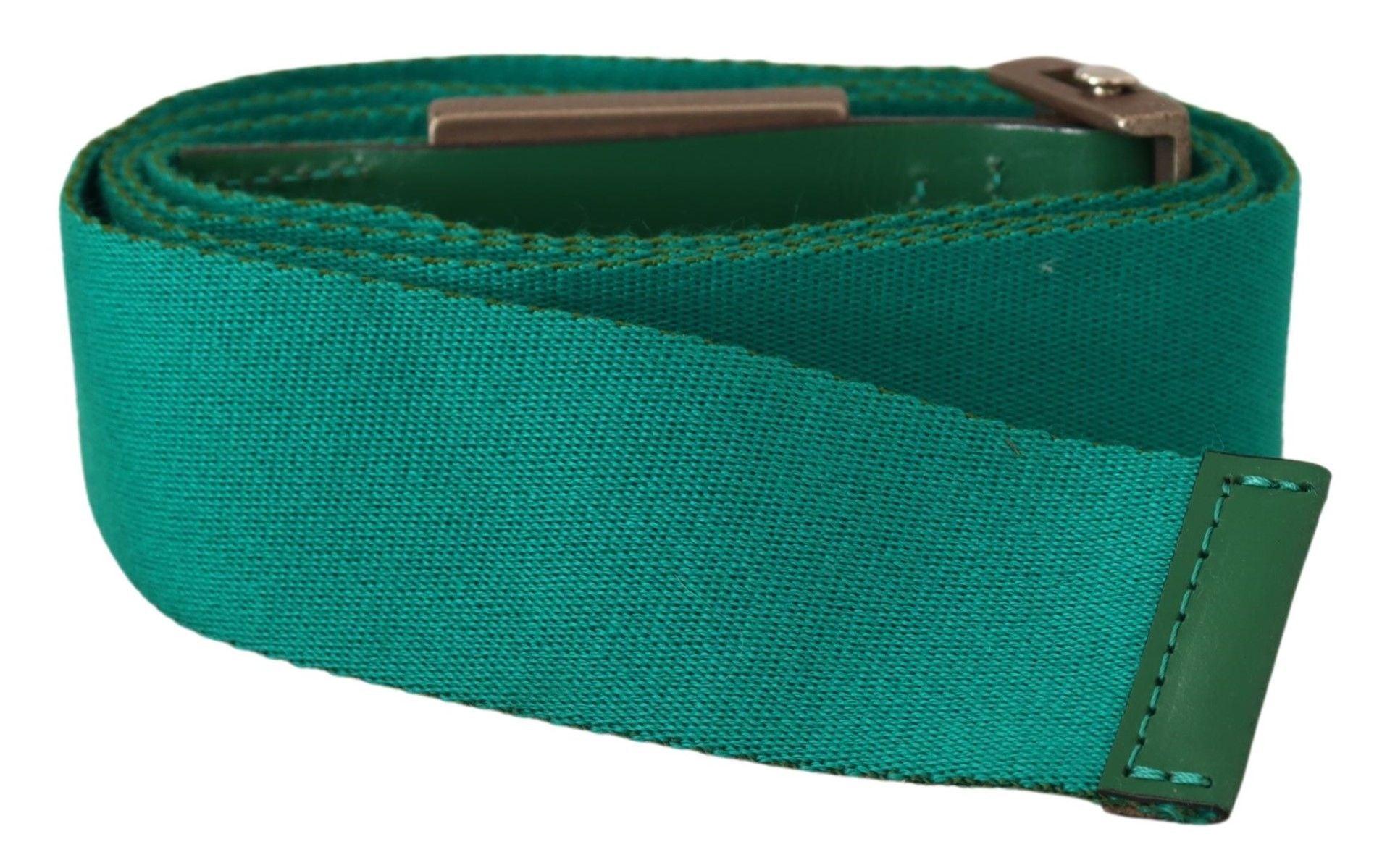 Green Cotton Silver Logo Metal Buckle Waist Belt - 100-cm-40-inches