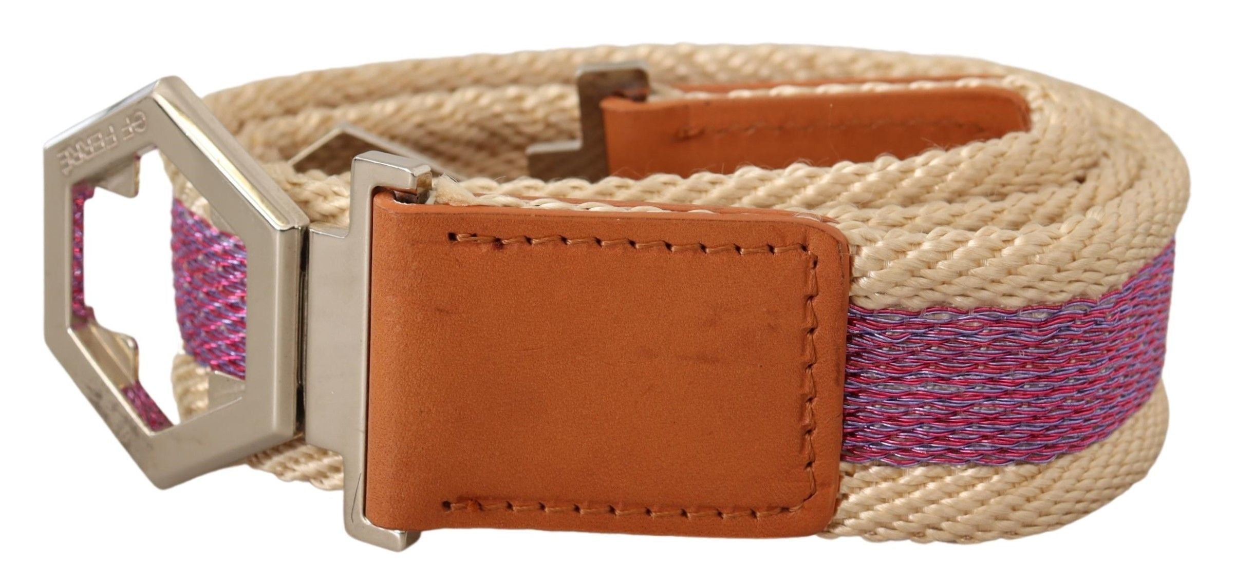 Multicolor Leather Silver Hexagon Logo Buckle Belt - 85-cm-34-inches