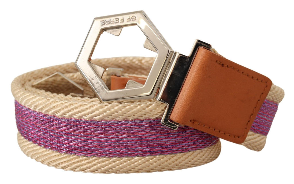 Multicolor Leather Silver Hexagon Logo Buckle Belt - 85-cm-34-inches