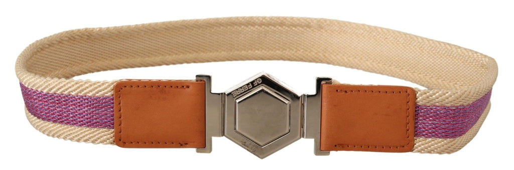 Multicolor Leather Silver Hexagon Logo Buckle Belt - 85-cm-34-inches