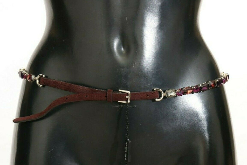 Brown Leather Purple Crystal Chain Belt - it44-m