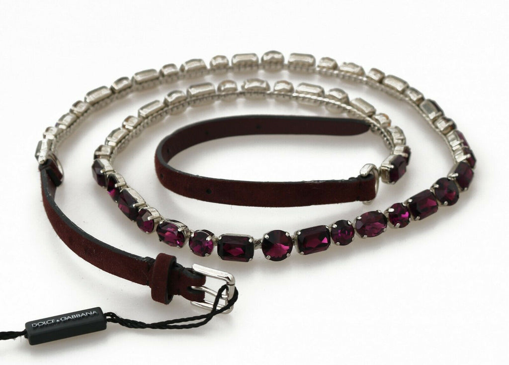 Brown Leather Purple Crystal Chain Belt - it44-m