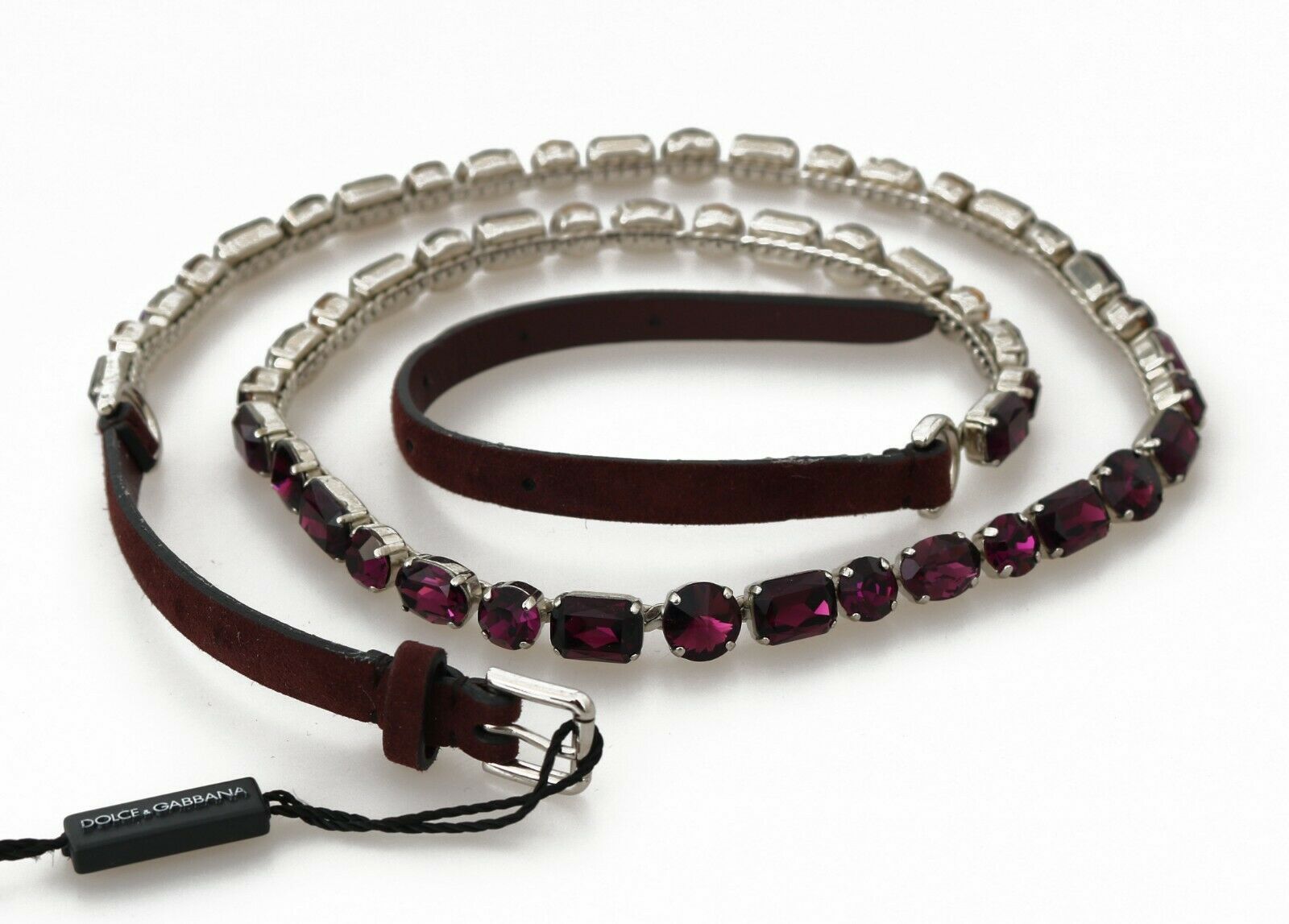 Brown Leather Purple Crystal Chain Belt - it44-m