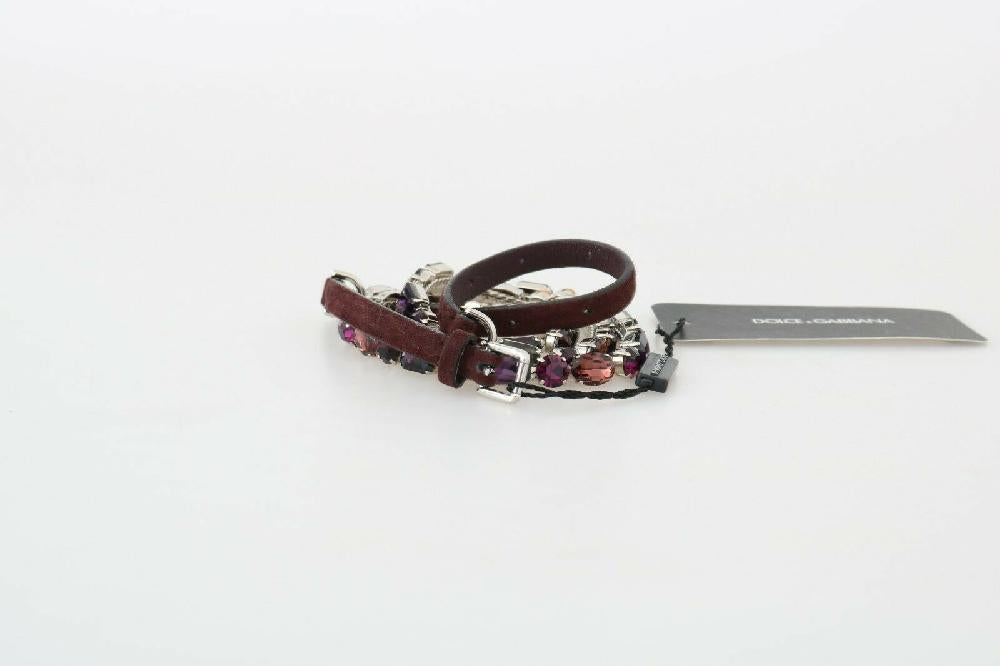Brown Leather Purple Crystal Chain Belt - it44-m