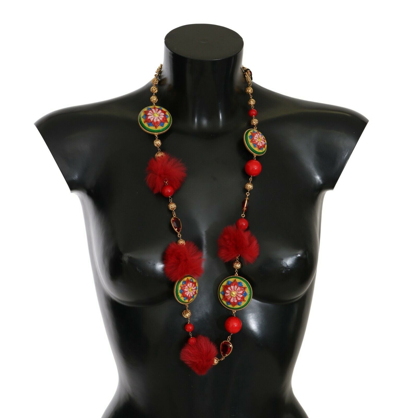 Gold  Red Fur Crystal Waist Gold Belt - l