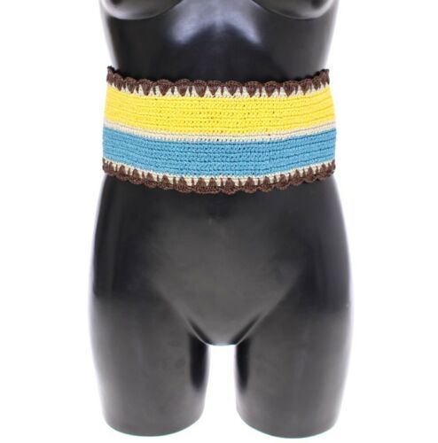 Yellow Striped Wide Waist Raffia Belt - 65-cm-26-inches