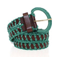 Green Raffia Woven Waist Leather Wide Belt - 65-cm-26-inches