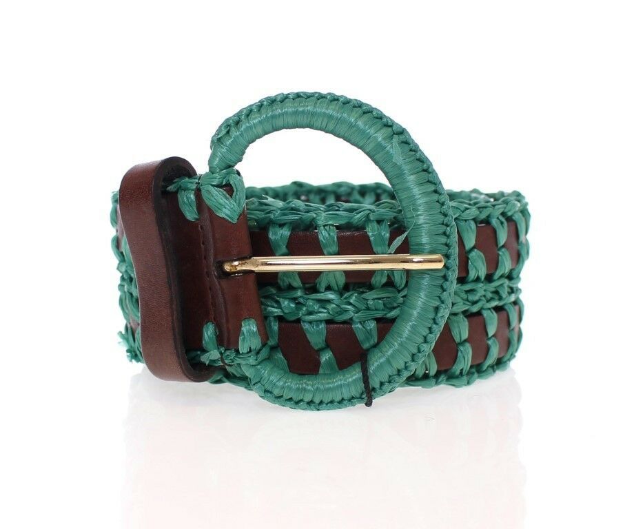 Green Raffia Woven Waist Leather Wide Belt - 65-cm-26-inches