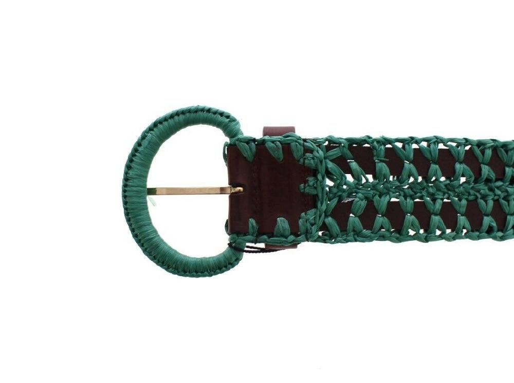 Green Raffia Woven Waist Leather Wide Belt - 65-cm-26-inches