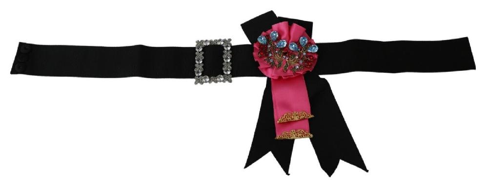 Black Pink Flower Brooch Crystals Cotton Belt - it42-m