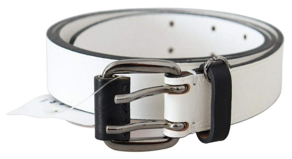 White Genuine Leather Silver Buckle Waist Belt - 90-cm-36-inches