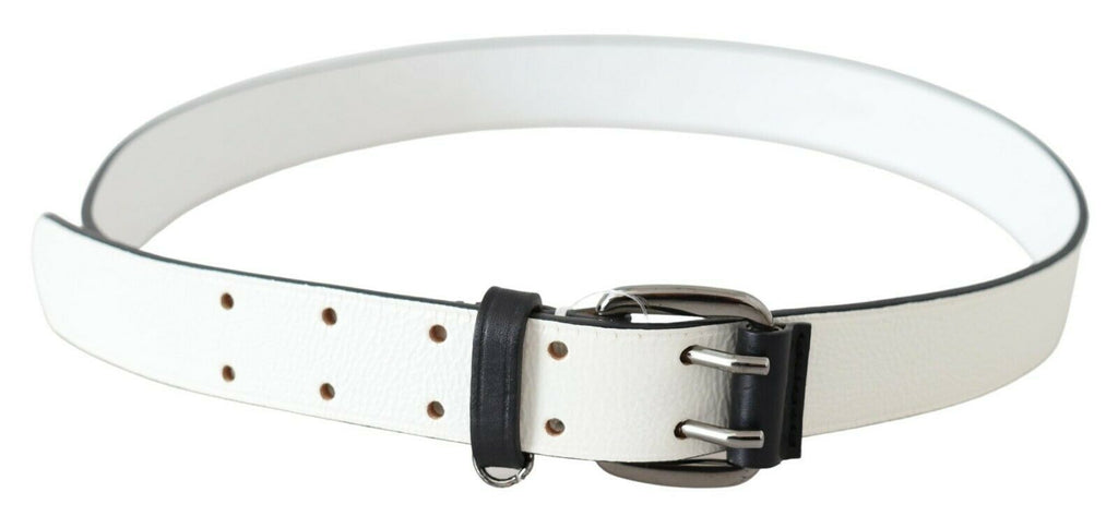 White Genuine Leather Silver Buckle Waist Belt - 90-cm-36-inches