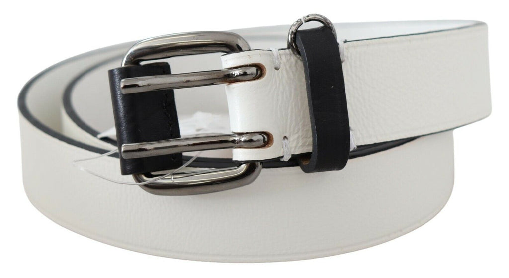 White Genuine Leather Silver Buckle Waist Belt - 90-cm-36-inches