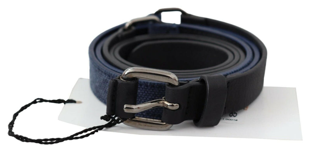 Black Blue Leather Silver Logo Belt - 85-cm-34-inches
