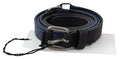 Black Blue Leather Silver Logo Belt - 85-cm-34-inches