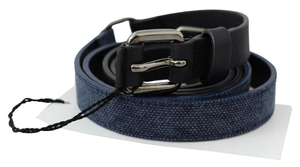 Black Blue Leather Silver Logo Belt - 85-cm-34-inches