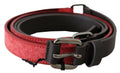 Red Brown Leather Silver Logo Buckle Waist Belt - 85-cm-34-inches