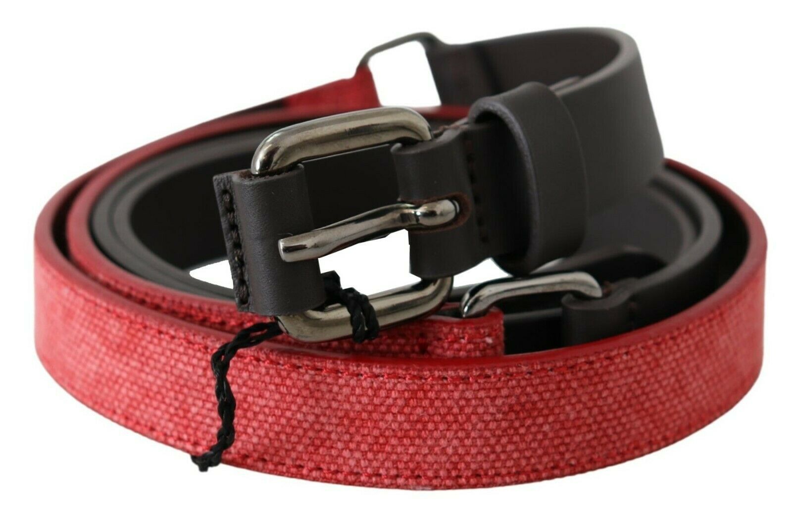 Red Brown Leather Silver Logo Buckle Waist Belt - 85-cm-34-inches