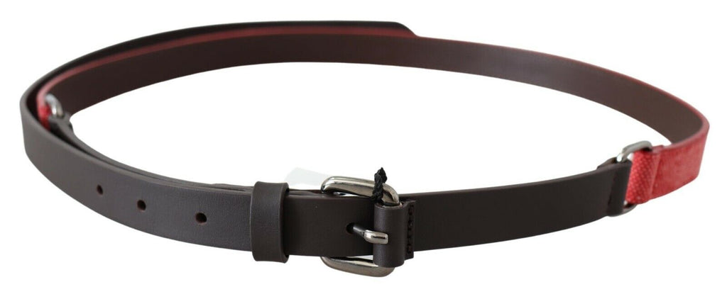 Red Brown Leather Silver Logo Buckle Waist Belt - 85-cm-34-inches