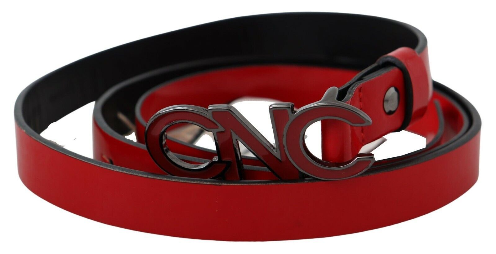 Red Black Reversible Leather Logo Buckle Belt - 85-cm-34-inches