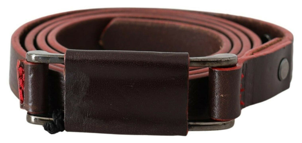 Brown Leather Double Rustic Silver Buckle Belt - 85-cm-34-inches