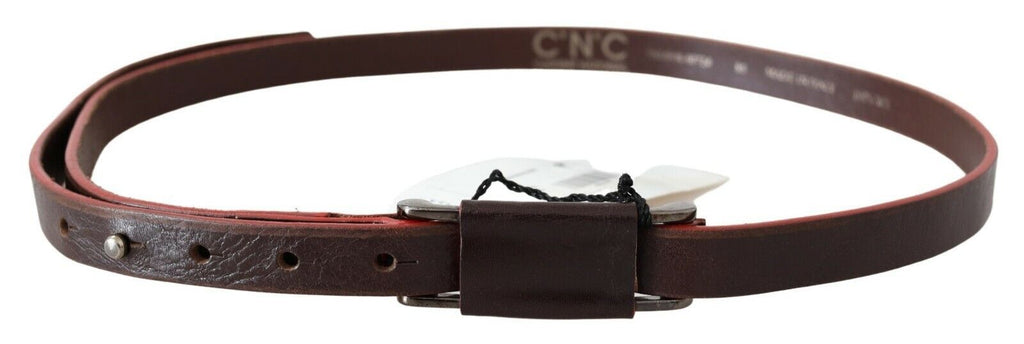 Brown Leather Double Rustic Silver Buckle Belt - 85-cm-34-inches