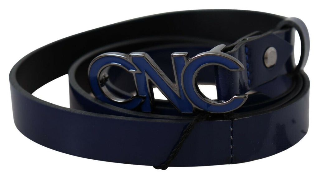 Blue Leather Logo Skinny Fashion  Belt - 85-cm-34-inches