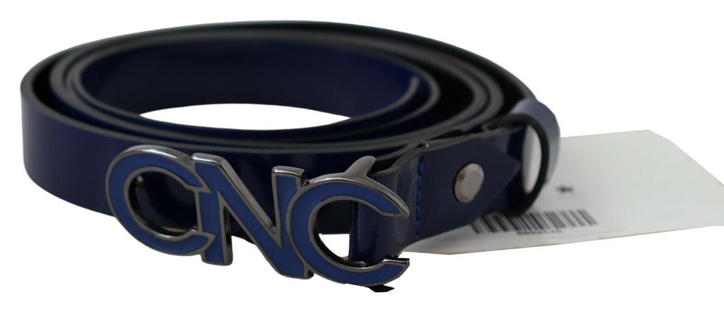 Blue Leather Logo Skinny Fashion  Belt - 85-cm-34-inches