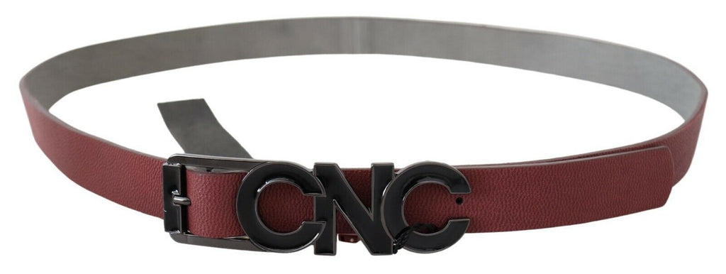 Maroon Skinny Leather Logo Fashion Belt - 100-cm-40-inches