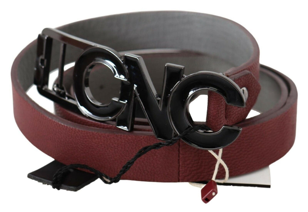 Maroon Skinny Leather Logo Fashion Belt - 100-cm-40-inches