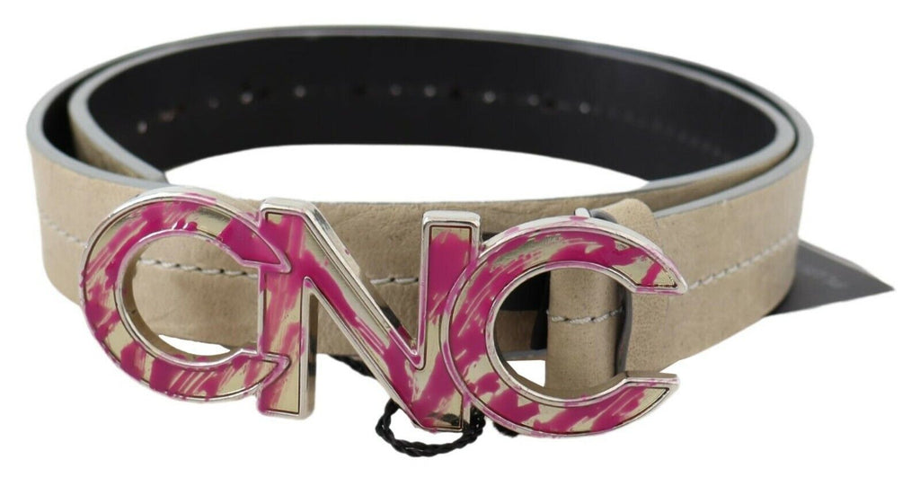 Beige Leather Pink Letter Logo Buckle Belt - 80-cm-32-inches