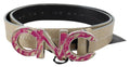Beige Leather Pink Letter Logo Buckle Belt - 80-cm-32-inches