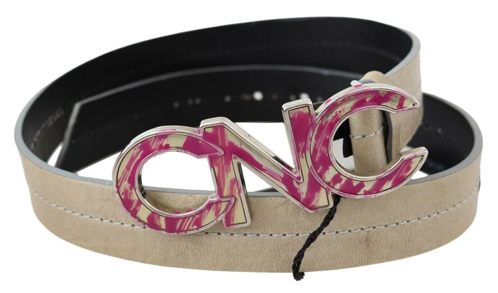 Beige Leather Pink Letter Logo Buckle Belt - 80-cm-32-inches