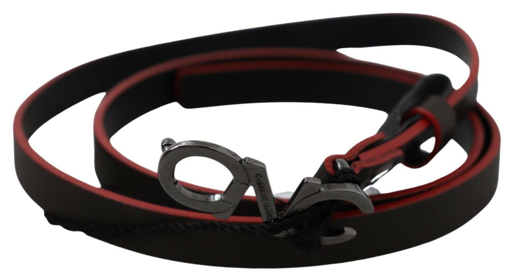 Black Maroon Skinny Leather Buckle Waist Belt - 85-cm-34-inches