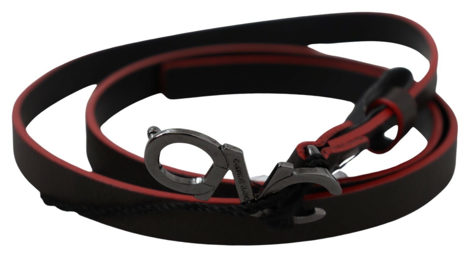 Black Maroon Skinny Leather Buckle Waist Belt - 85-cm-34-inches