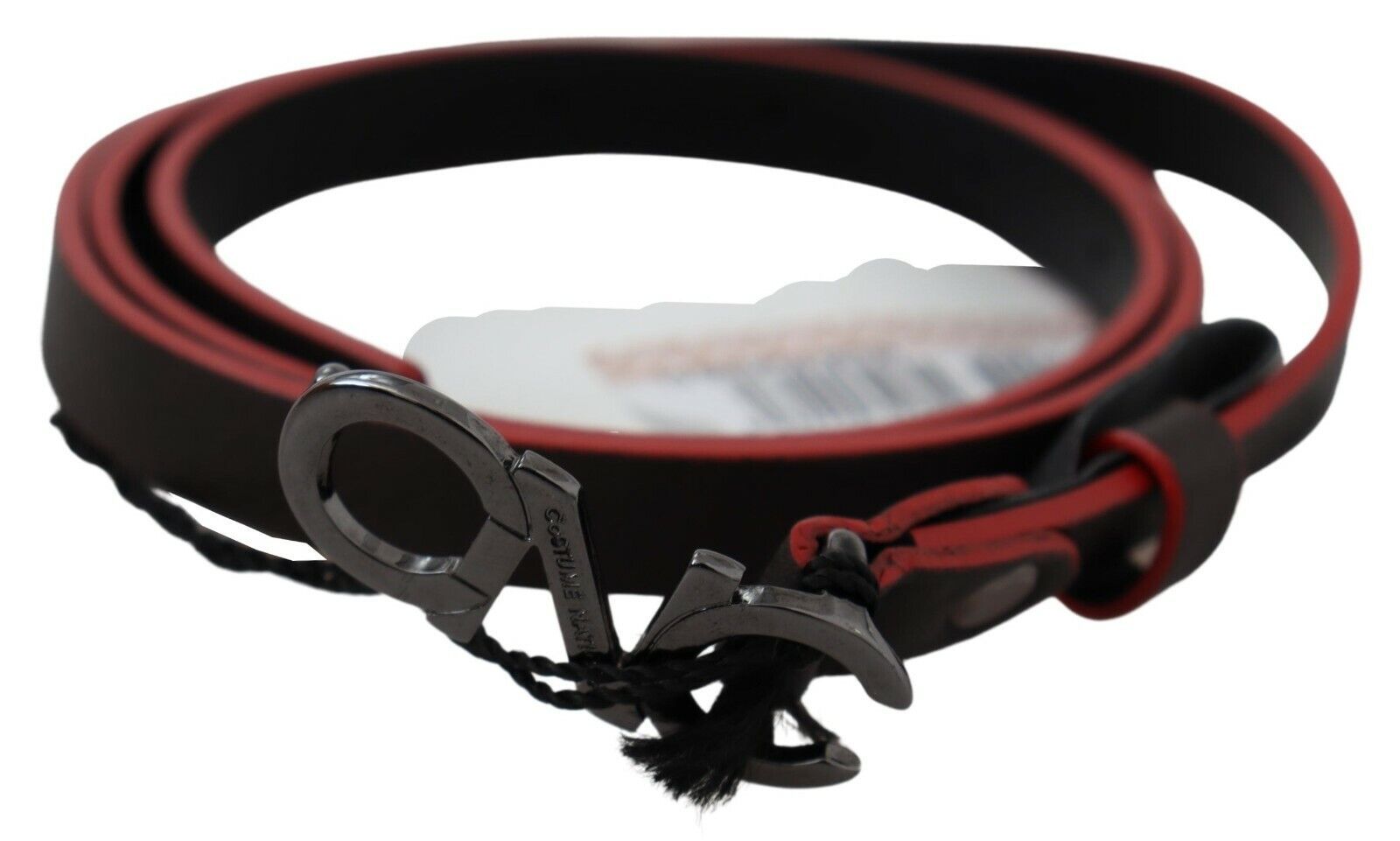 Black Maroon Skinny Leather Buckle Waist Belt - 85-cm-34-inches