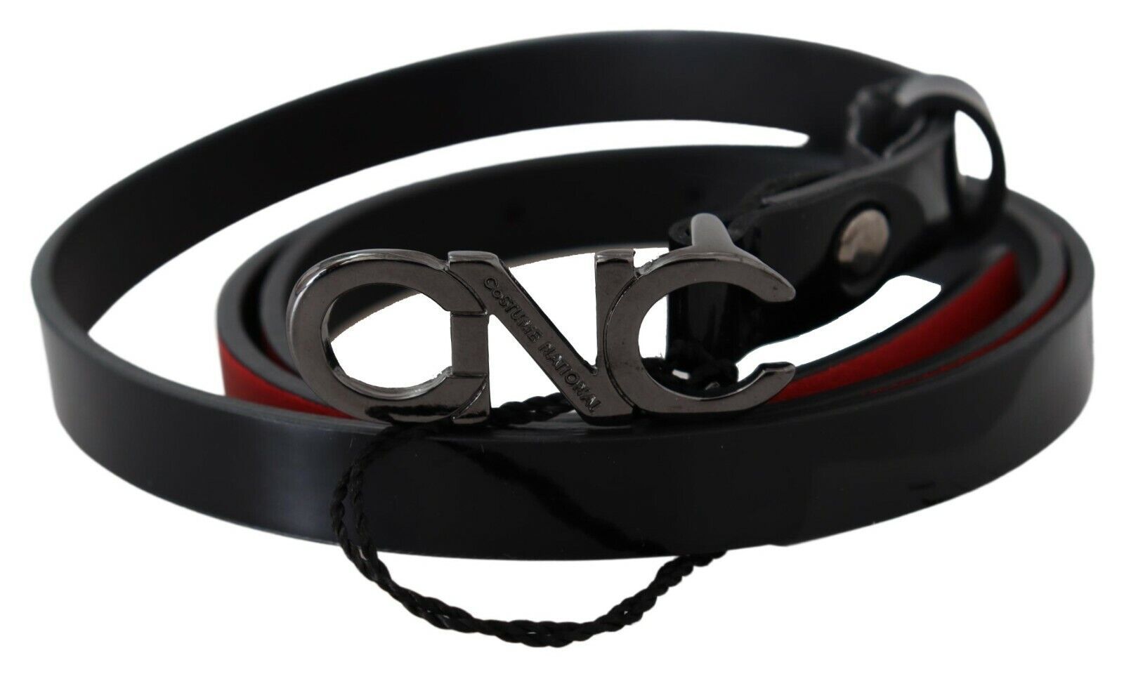 Black Skinny Leather Logo Buckle Belt - 85-cm-34-inches