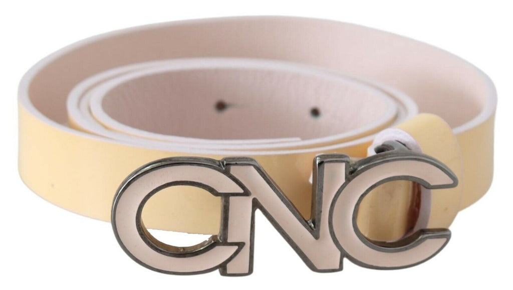 Beige Leather Pink Letter Logo Belt - 85-cm-34-inches