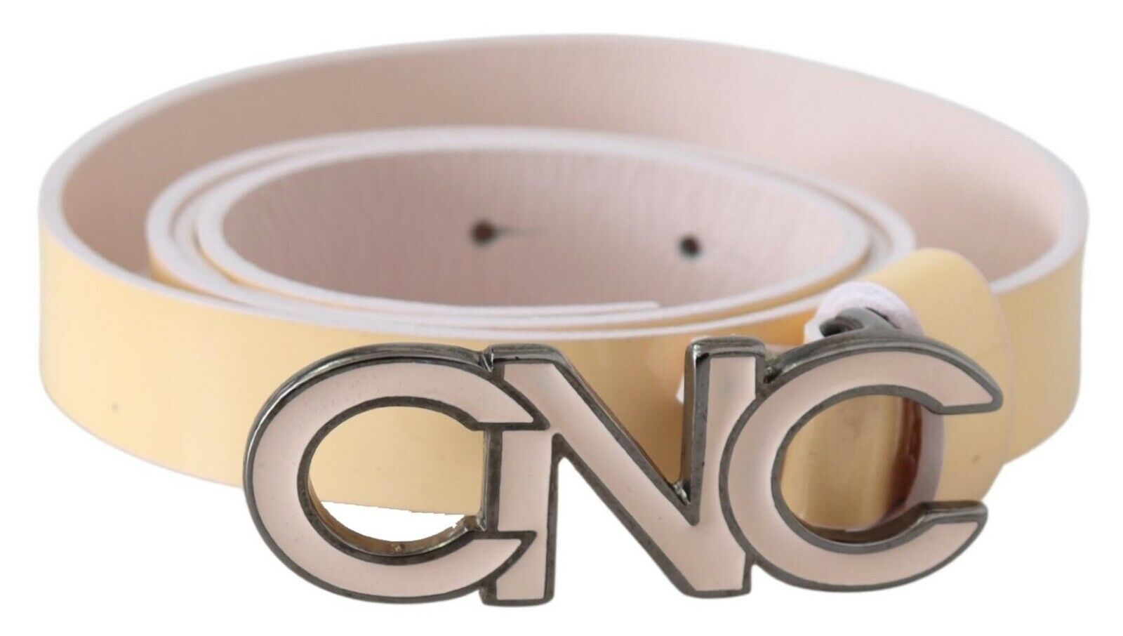 Beige Leather Pink Letter Logo Belt - 85-cm-34-inches