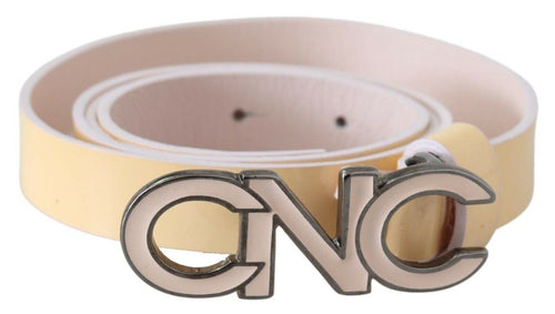 Beige Leather Pink Letter Logo Belt - 85-cm-34-inches