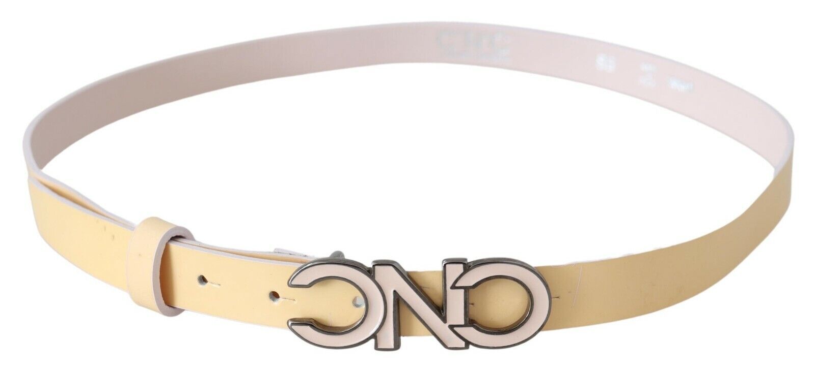 Beige Leather Pink Letter Logo Belt - 85-cm-34-inches