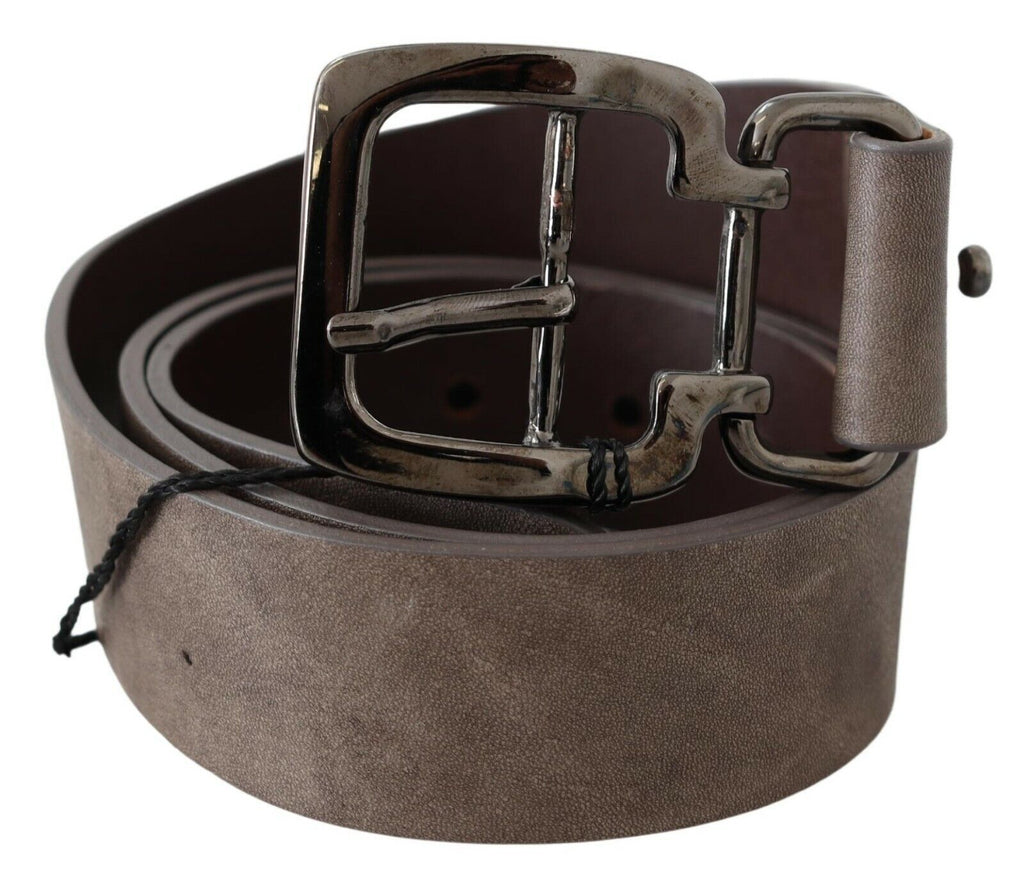 Dark Brown Leather Metallic Square Buckle Belt - 85-cm-34-inches