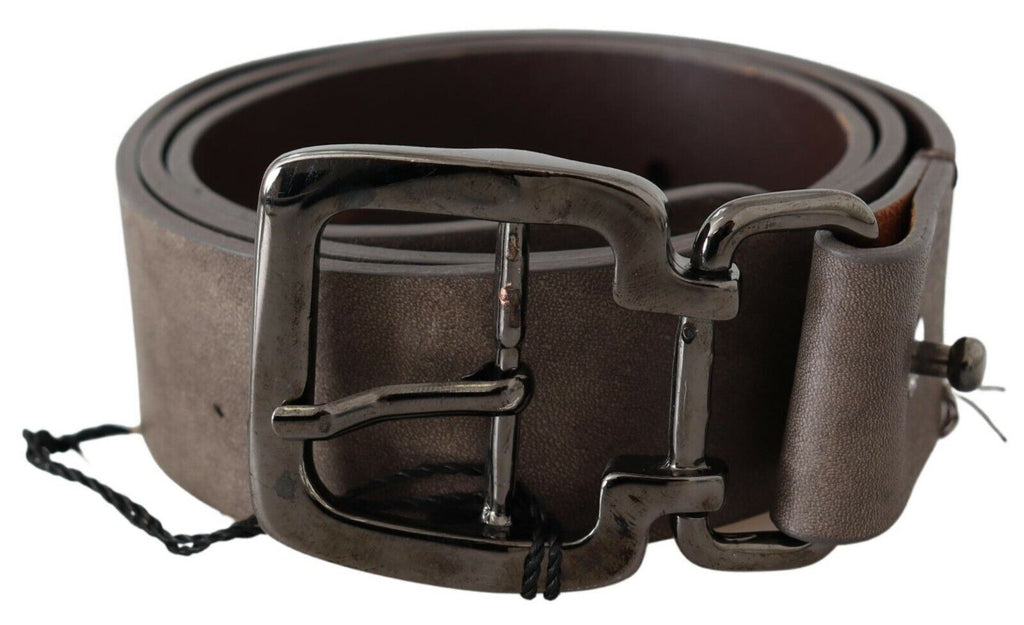 Dark Brown Leather Metallic Square Buckle Belt - 85-cm-34-inches